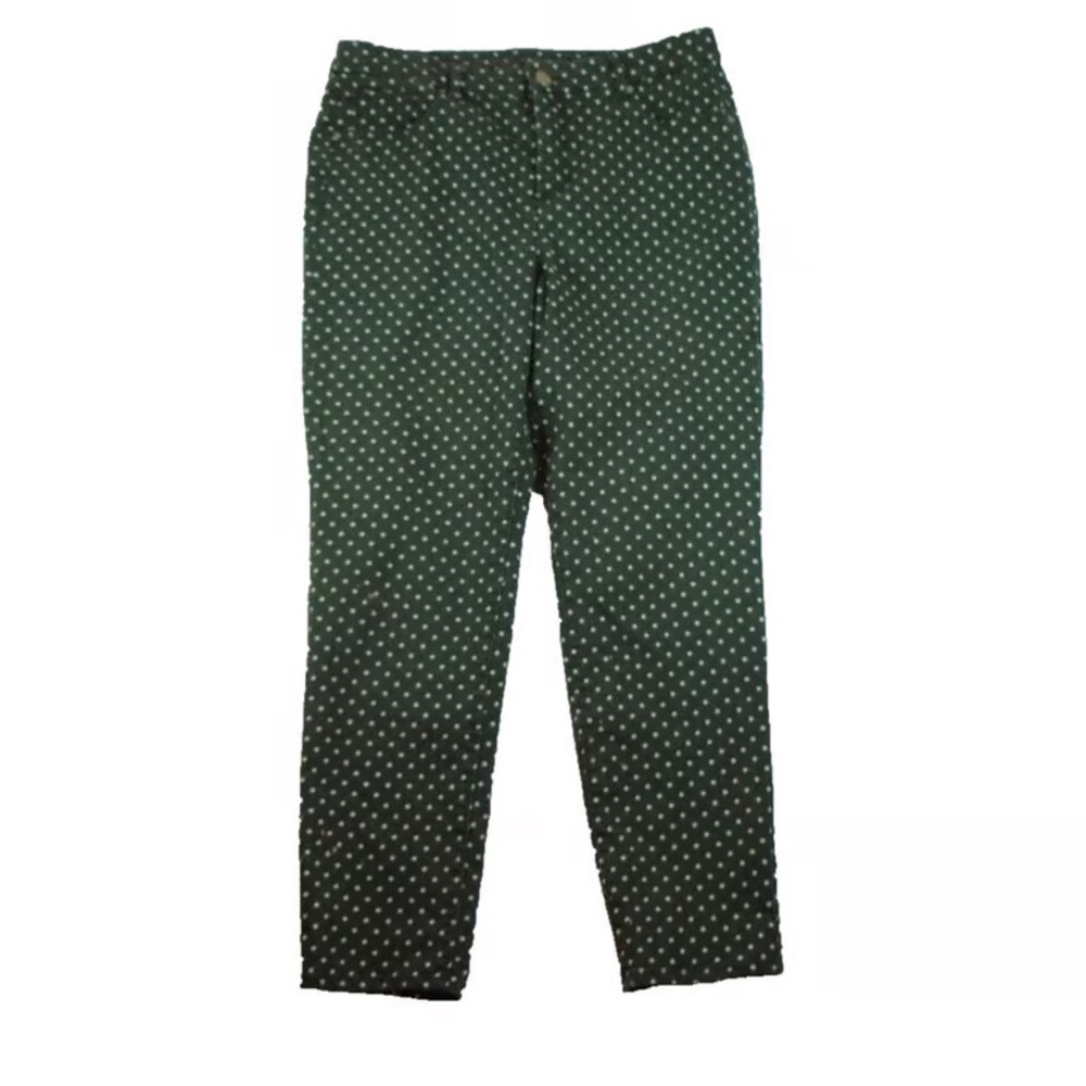 Chico's So Slimming Girlfriend Ankle Jean Sz 1.5 XS Moss Green White Polka Dots